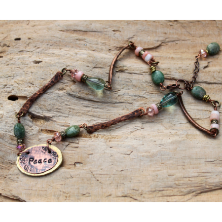 Peace Necklace- Hammered Metal & Gemstones