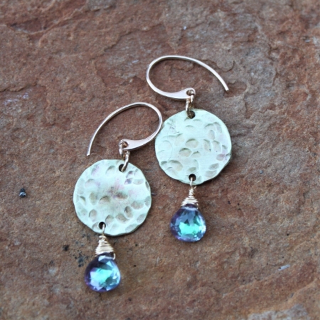 Rainbow Quartz Circle Drop Earrings