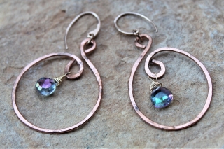 Rainbow Quartz Copper Hoop Earrings