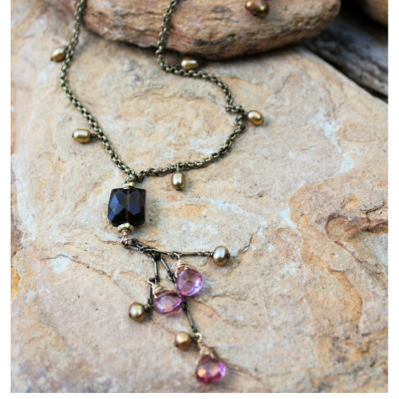 Smokey Topaz  with Pearl & Quartz Dangle
