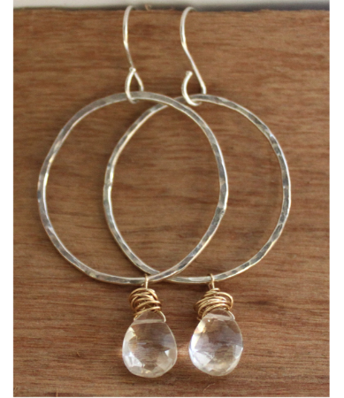 Hoop Crystal Earrings on wood