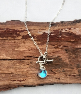 rainbow quartz gold chain toggle necklace in wood piece