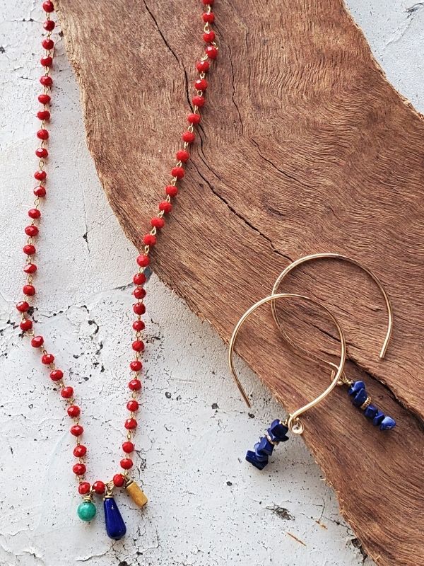 colorful beaded necklace & earring set