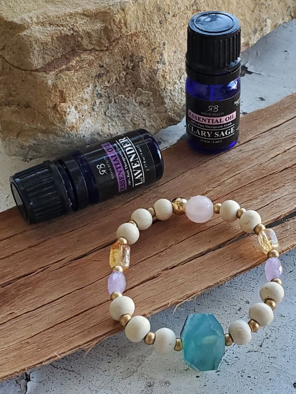 gemstone essential oil bracelet on rck