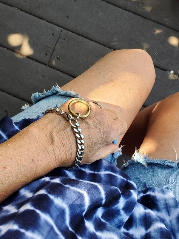 industrial statement bracelet on wrist