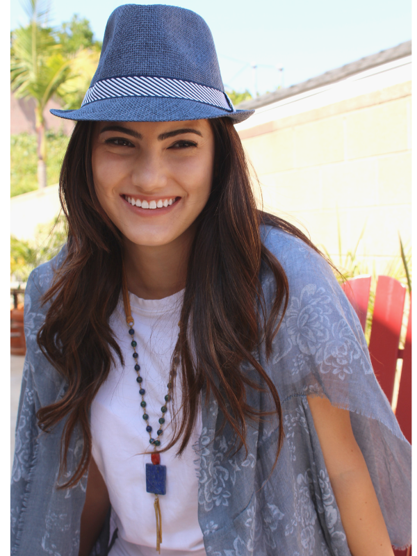 Long boho red & blue gemstone leather necklace