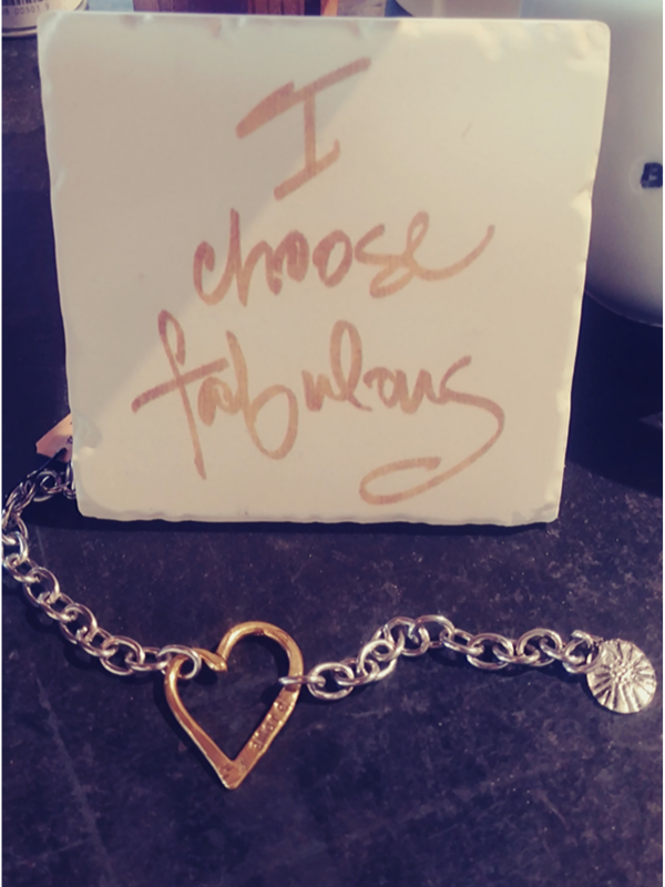 heart chain bracelet and painted tile gift